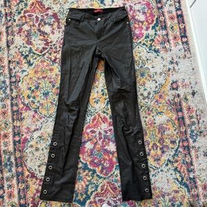 Y2K Glam Grunge Mallgoth Faux Leather Skinny Pants with Grommet Trim